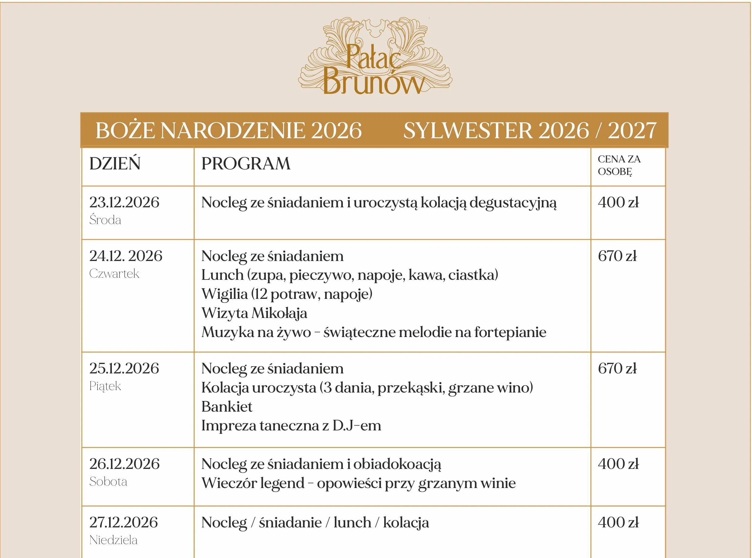 BOŻE NARODZENIE/ SYLWESTER 2026